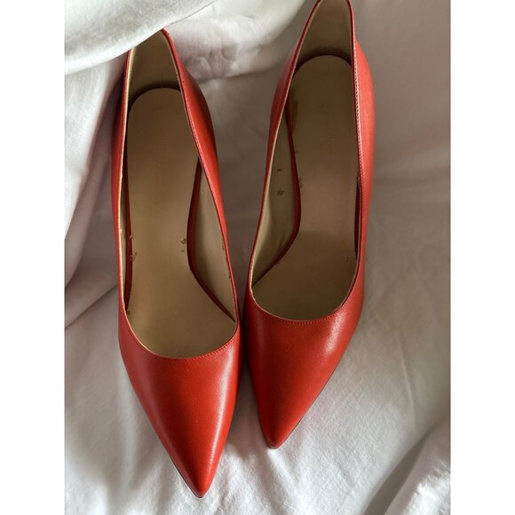 Orange Leather Pointed-Toe High Heels Size 11 Nine West Kitten Heel - Picture 2 of 12